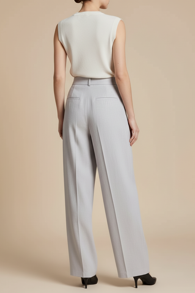 Pantalon Baggy Gris Clair Ample Droit Plissé Élégant - Lin - vue 2