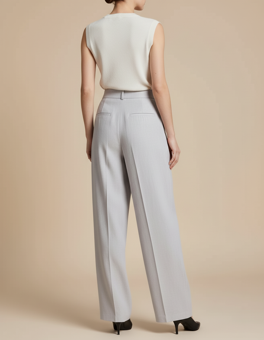 Pantalon Baggy Gris Clair Ample Droit Plissé Élégant - Lin - vue 2