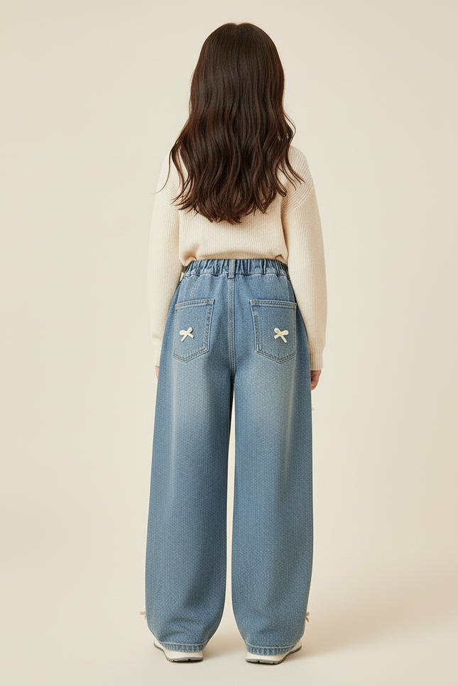 Pantalon Baggy Jean Bleu Ample Nœuds Fille - vue 2
