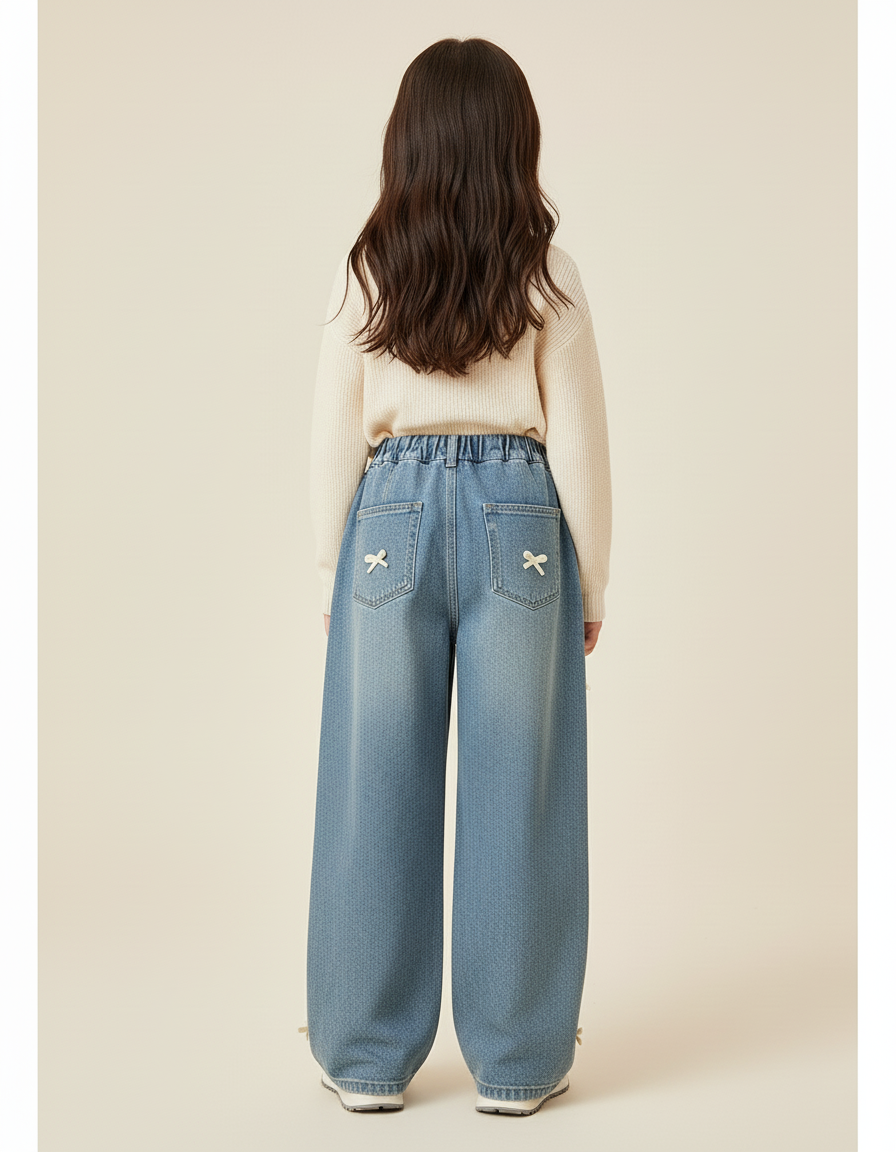 Pantalon Baggy Jean Bleu Ample Nœuds Fille - vue 2