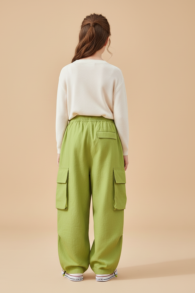 Pantalon Baggy Vert Ample Cargo Enfant Décontracté - Lin - vue 2
