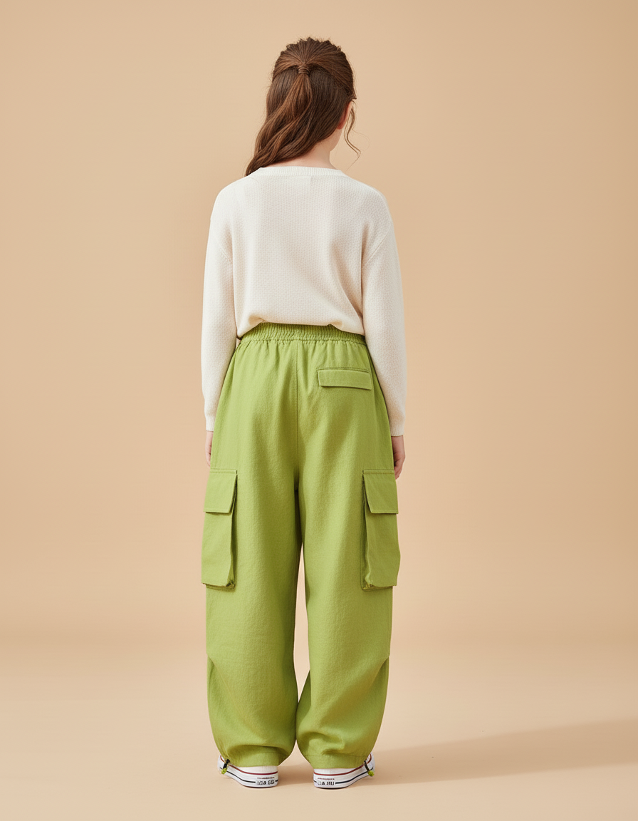 Pantalon Baggy Vert Ample Cargo Enfant Décontracté - Lin - vue 2