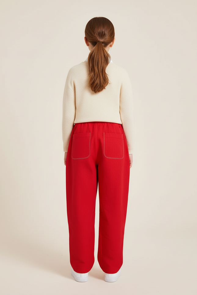 Pantalon Baggy Rouge Ample Cordon Blanc Fille - Molleton - vue 2