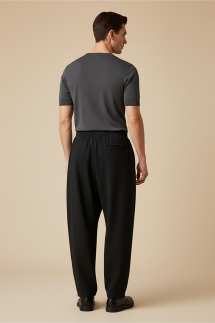 Pantalon Baggy Noir Ample Cordon Décontracté Brodé Homme - Viscose - vue 2