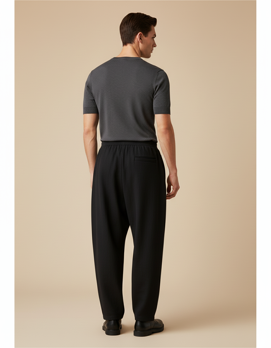 Pantalon Baggy Noir Ample Cordon Décontracté Brodé Homme - Viscose - vue 2