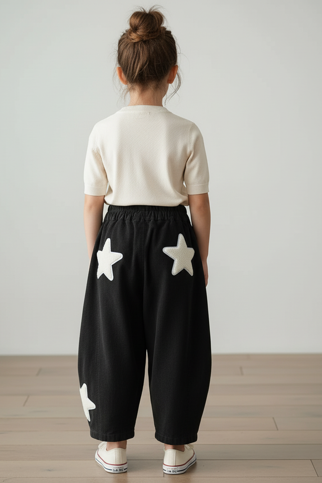 Pantalon Baggy Noir Côtelé Étoiles Ample Enfant - Cordé - vue 2