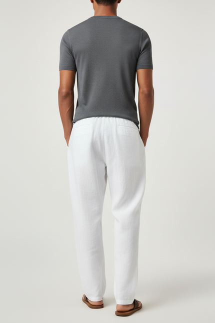 Pantalon Baggy Blanc Lin Ample Léger Décontracté Homme - vue 2