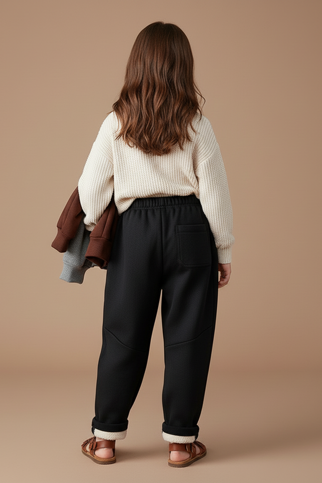 Pantalon Baggy Noir Ample Molletonné Enfant Décontracté - vue 2