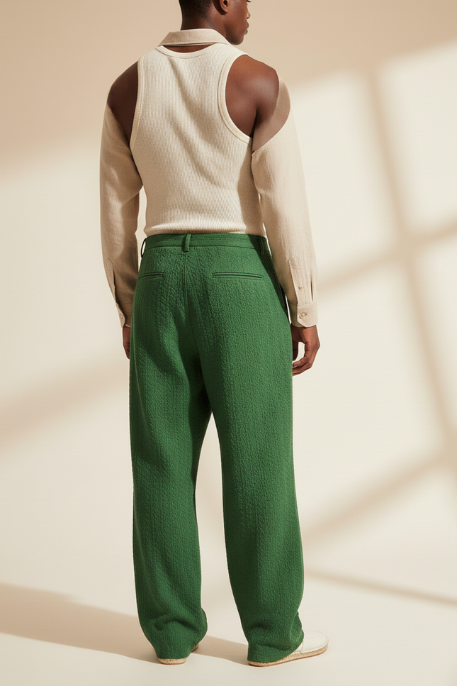 Pantalon Baggy Vert Texturé Ample Décontracté Homme - Cordé - vue 2