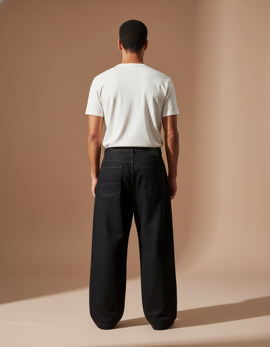 Pantalon Baggy Noir Rayures Rouges Ample Décontracté - Jean - vue 2