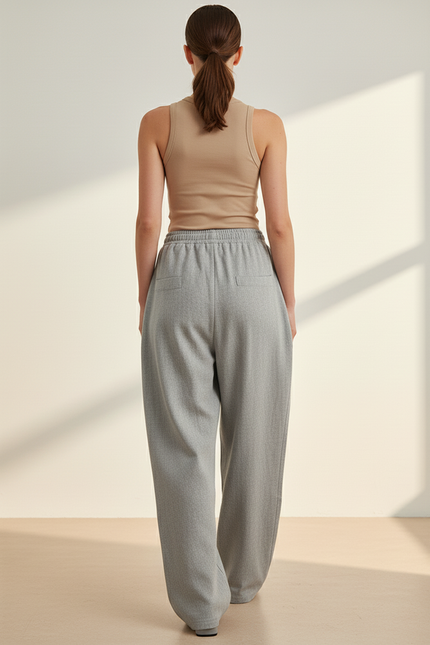 Pantalon Baggy Gris Ample Taille Élastique Décontracté - Molleton - vue 2