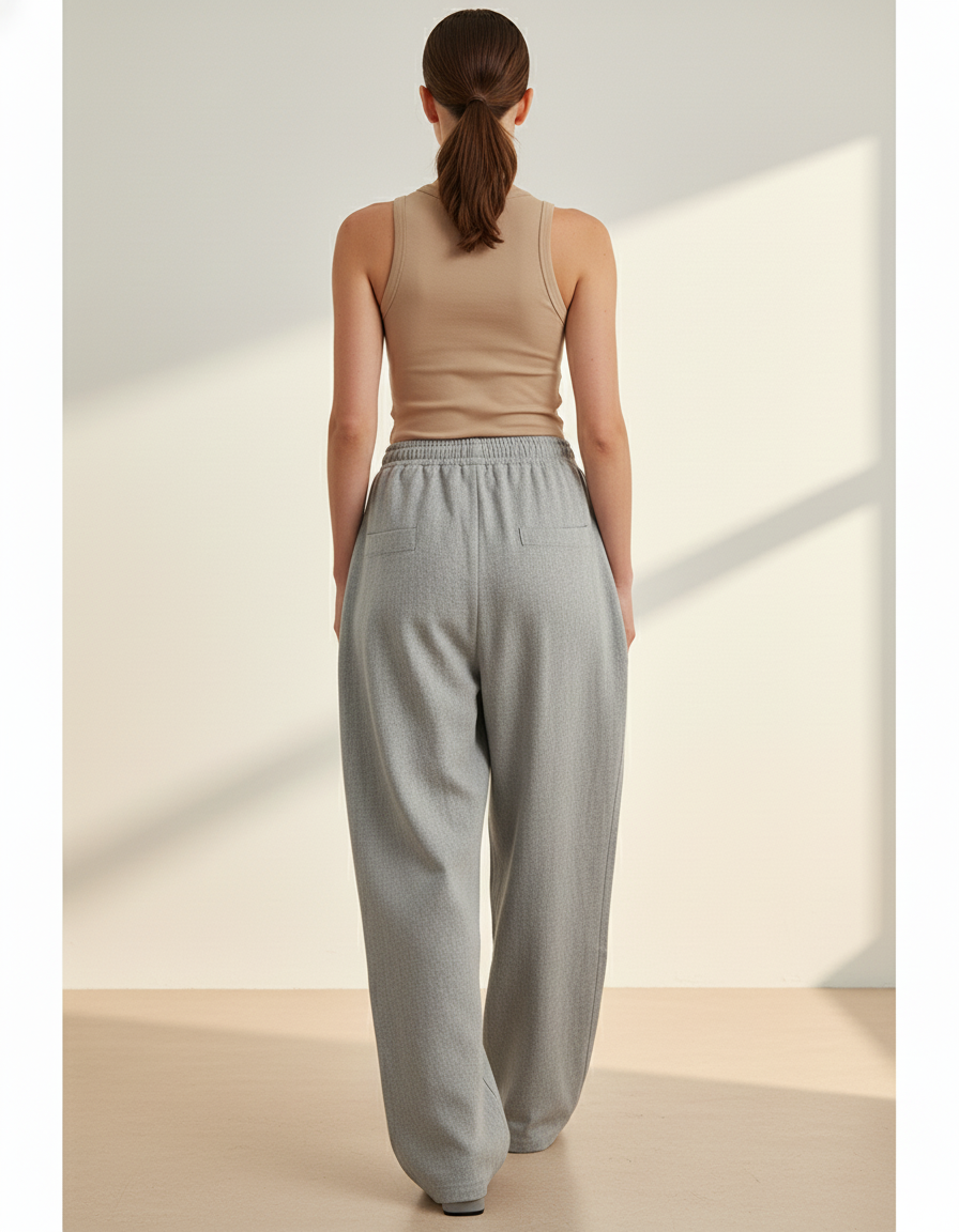 Pantalon Baggy Gris Ample Taille Élastique Décontracté - Molleton - vue 2