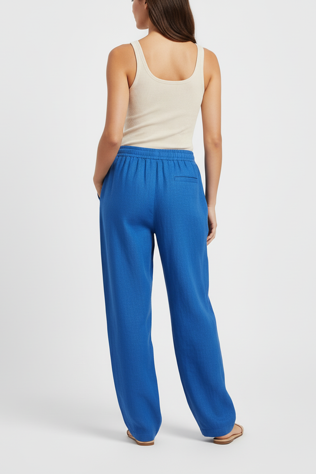 Pantalon Baggy Bleu Roi Lin Fluide Ample Décontracté - vue 2