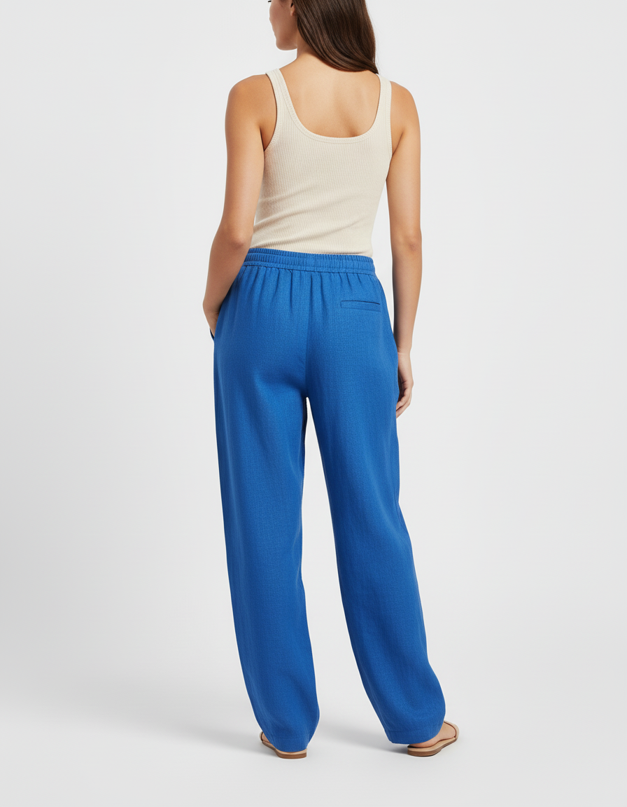 Pantalon Baggy Bleu Roi Lin Fluide Ample Décontracté - vue 2