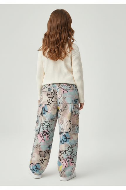 Pantalon Baggy Graffiti Coloré Ample Streetwear Enfant - Multicolore Toile - vue 2