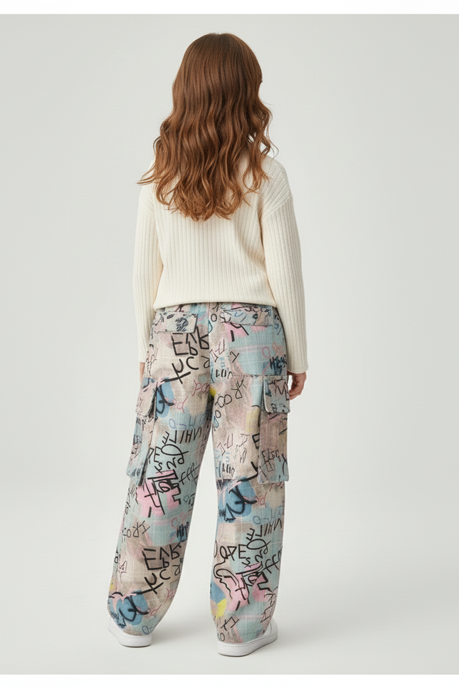Pantalon Baggy Graffiti Coloré Ample Streetwear Enfant - Multicolore Toile - vue 2