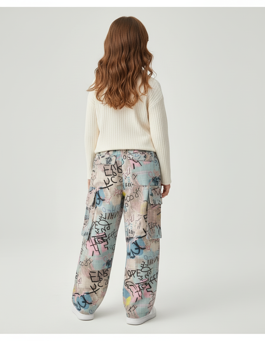 Pantalon Baggy Graffiti Coloré Ample Streetwear Enfant - Multicolore Toile - vue 2