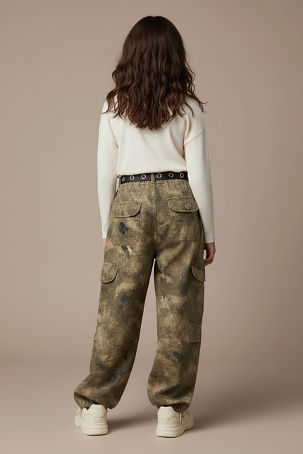 Pantalon Baggy Camouflage Ample Cargo Enfant Tendance - Kaki Toile - vue 2