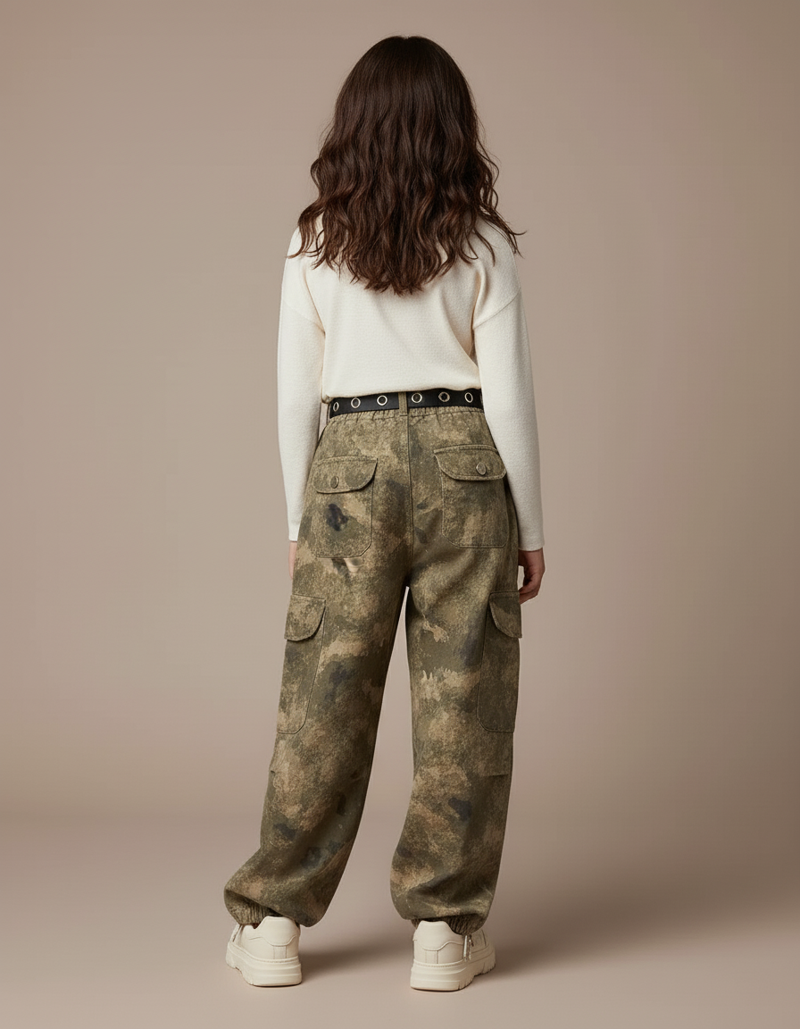 Pantalon Baggy Camouflage Ample Cargo Enfant Tendance - Kaki Toile - vue 2