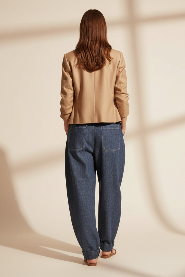 Pantalon Baggy Jean Bleu Ample Plissé Femme - vue 2