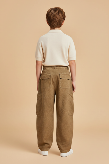 Pantalon Baggy Marron Cargo Ample Coton Enfant - vue 2