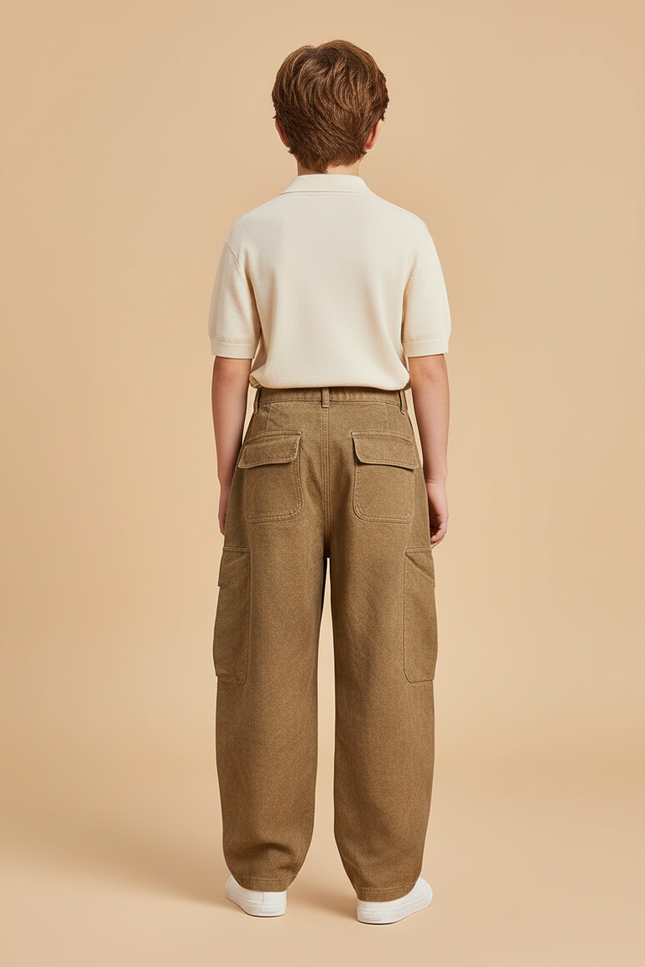 Pantalon Baggy Marron Cargo Ample Coton Enfant - vue 2