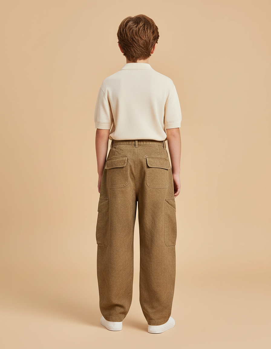 Pantalon Baggy Marron Cargo Ample Coton Enfant - vue 2