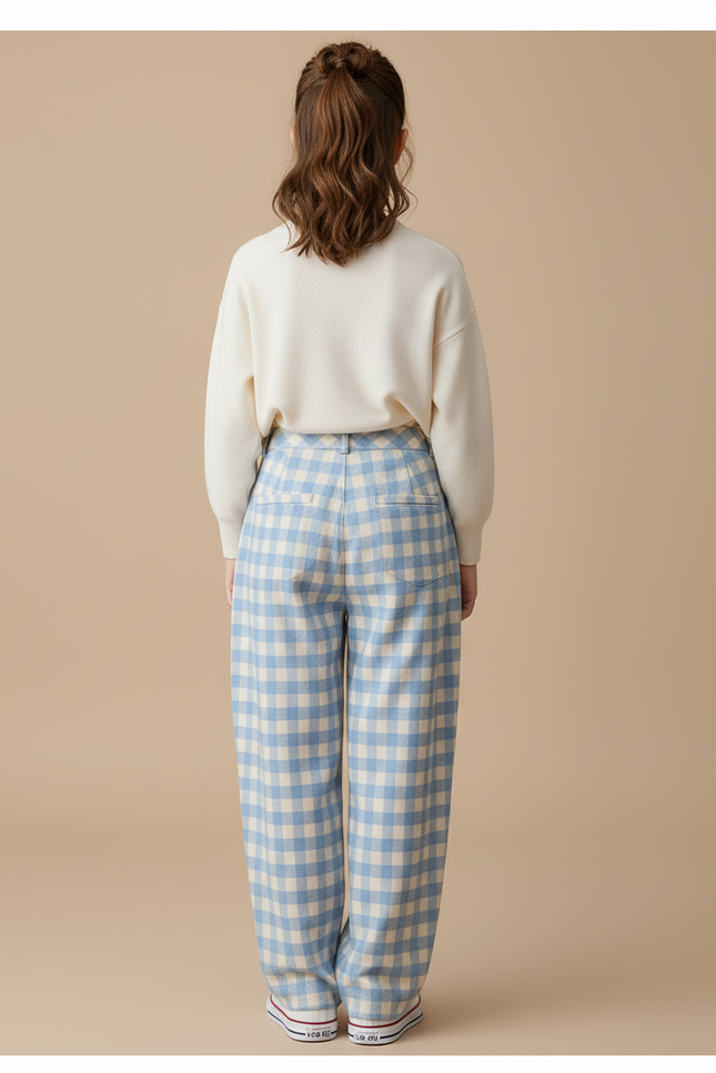 Pantalon Baggy Carreaux Bleus Ample Confortable Fille - Molleton - vue 2