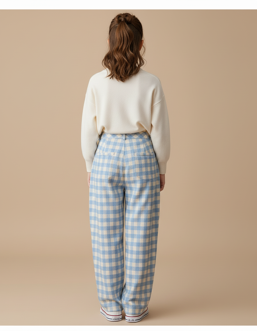 Pantalon Baggy Carreaux Bleus Ample Confortable Fille - Molleton - vue 2