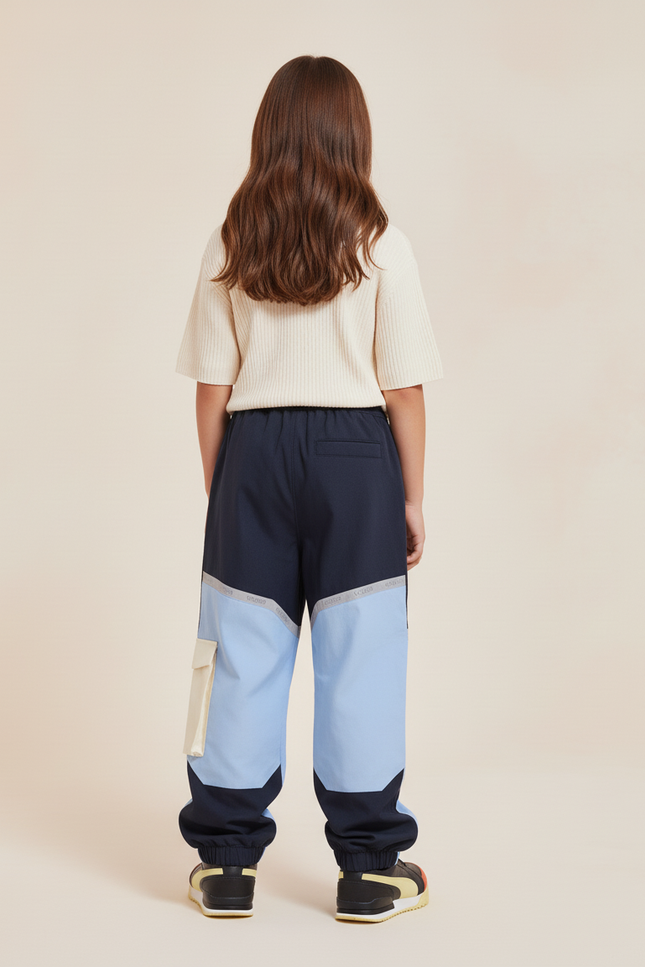 Pantalon Baggy Bleu Marine Clair Patchwork Réfléchissant Enfant - Multicolore Polyester - vue 2