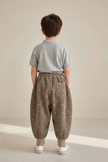 Pantalon Baggy Velours Côtelé Marron Points Blancs Ample Enfant - Cordé - vue 2