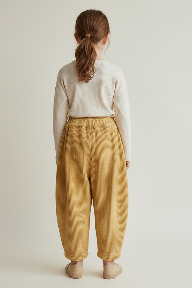 Pantalon Baggy Jaune Côtelé Ample Cœur Enfant - Cordé - vue 2