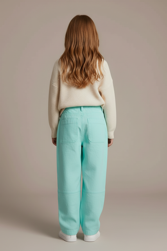 Pantalon Baggy Vert Menthe Ample Décontracté Coton Enfant - vue 2