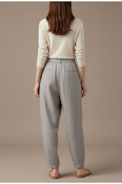 Pantalon Baggy Gris Clair Laine Fluide Confortable Femme - vue 2
