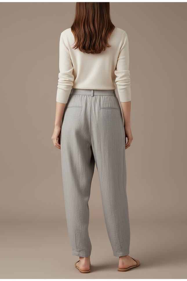 Pantalon Baggy Gris Clair Laine Fluide Confortable Femme - vue 2