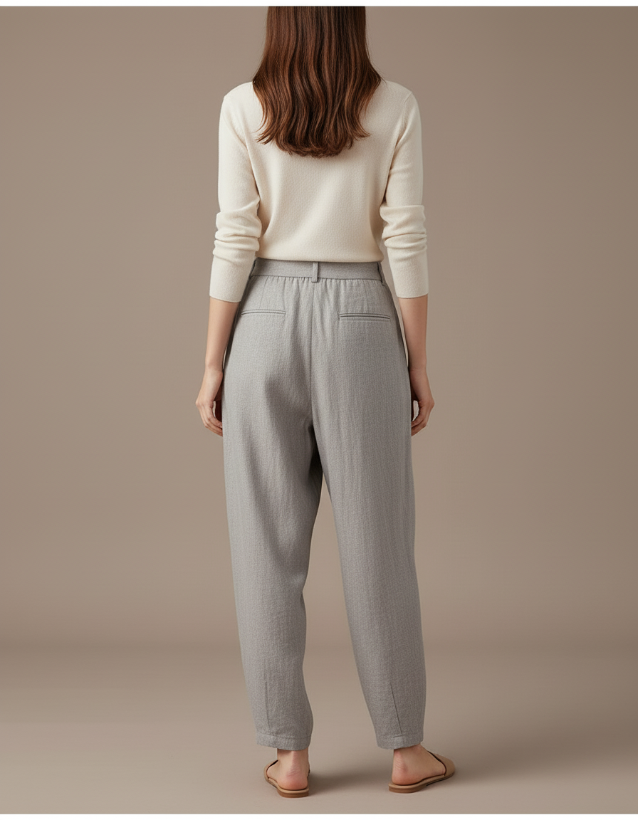 Pantalon Baggy Gris Clair Laine Fluide Confortable Femme - vue 2