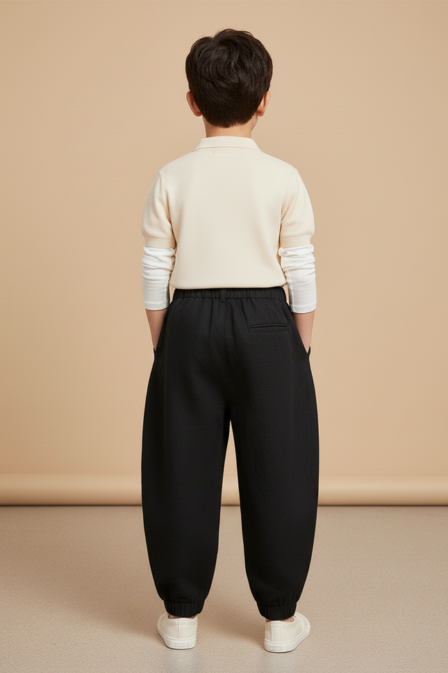 Pantalon Baggy Noir Coton Ample Lettres Garçon - vue 2