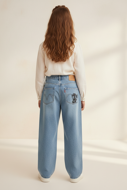 Pantalon Baggy Jean Clair Ample Imprimé Manga Fille - Bleu - vue 2