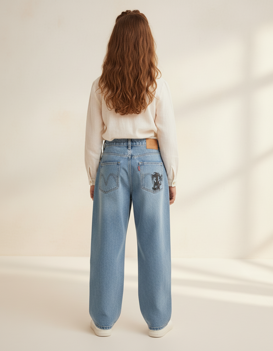 Pantalon Baggy Jean Clair Ample Imprimé Manga Fille - Bleu - vue 2