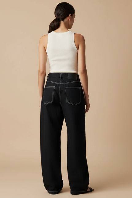 Pantalon Baggy Noir Denim Large Imprimé Y2K Femme - Jean - vue 2