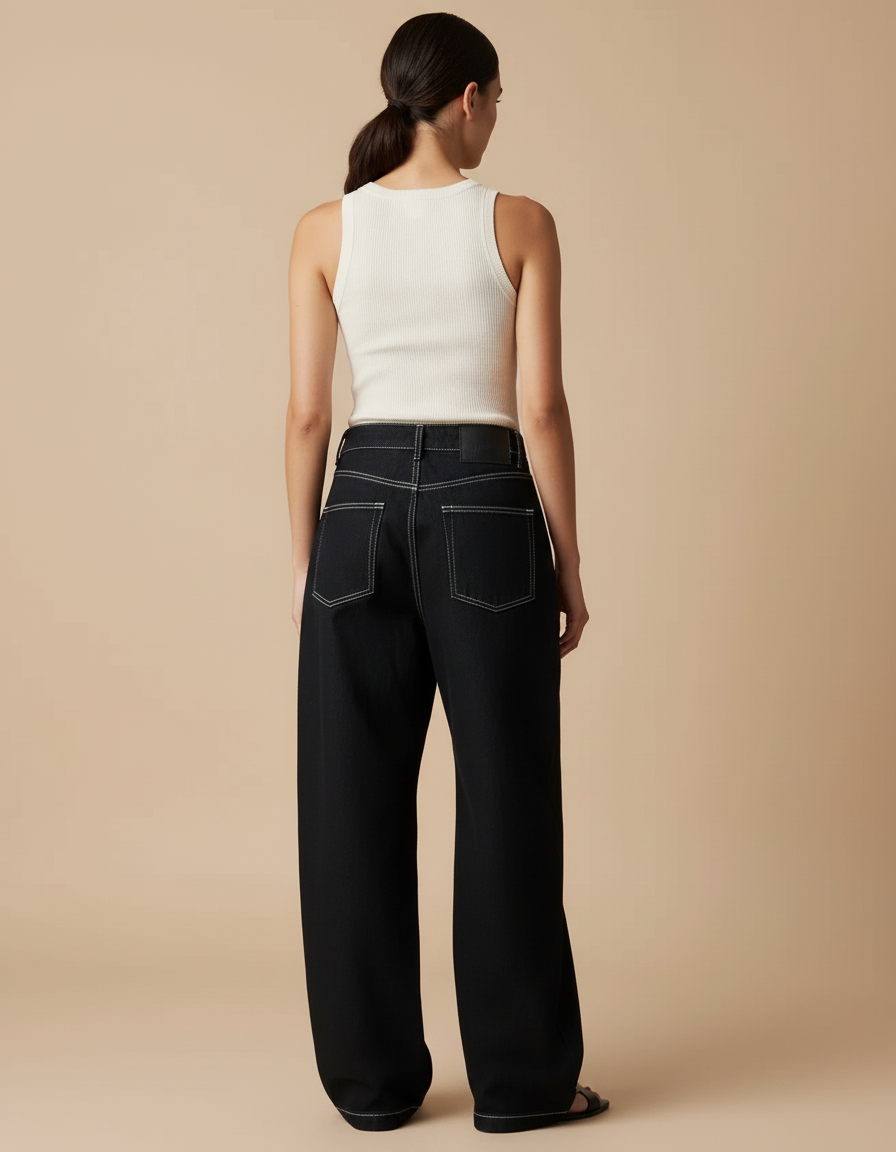 Pantalon Baggy Noir Denim Large Imprimé Y2K Femme - Jean - vue 2