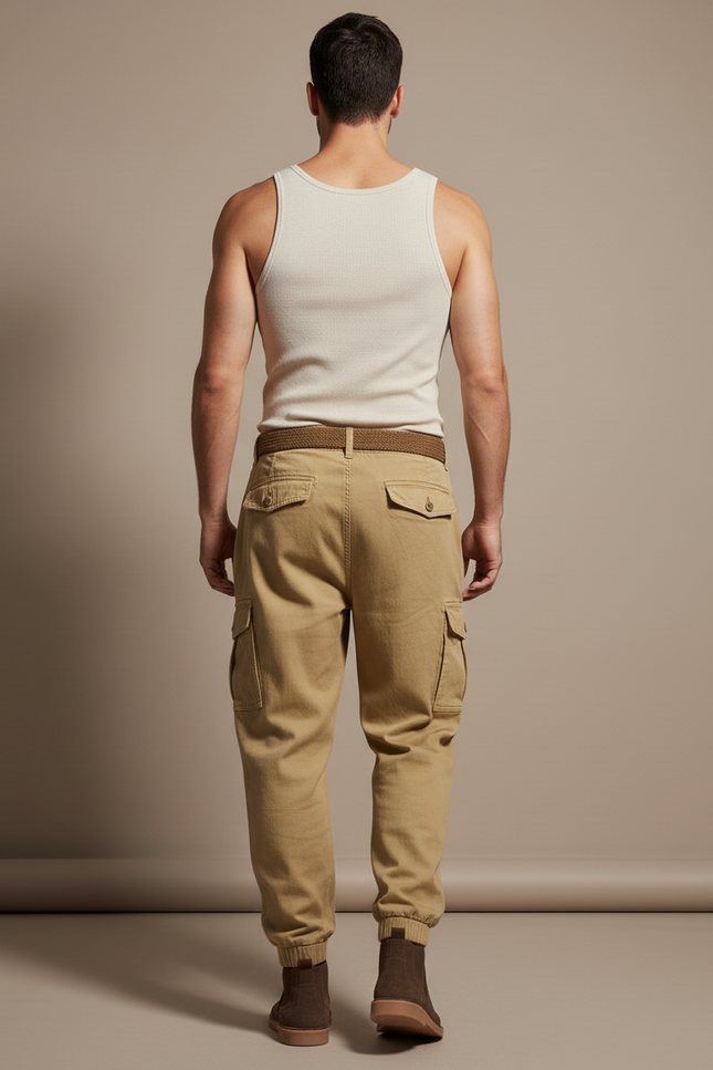 Pantalon Baggy Beige Cargo Coton Décontracté Homme - Kaki - vue 2
