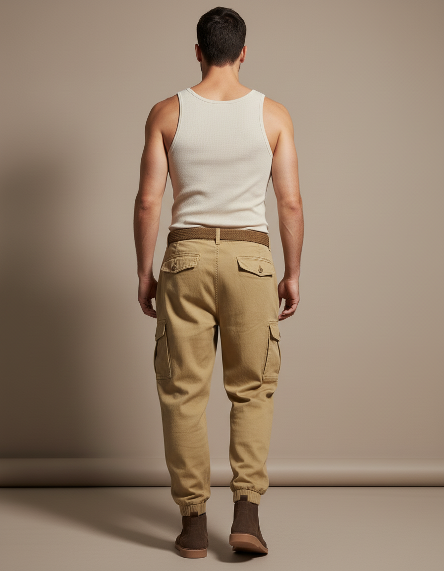 Pantalon Baggy Beige Cargo Coton Décontracté Homme - Kaki - vue 2