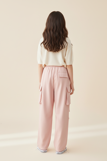 Pantalon Baggy Rose Ample Cargo Cordon Décontracté - Toile - vue 2