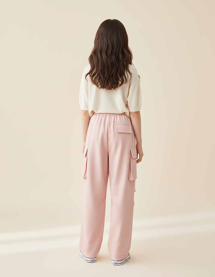 Pantalon Baggy Rose Ample Cargo Cordon Décontracté - Toile - vue 2