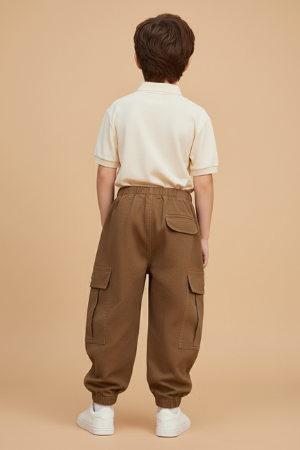 Pantalon Baggy Marron Cargo Ample Coton Garçon - vue 2