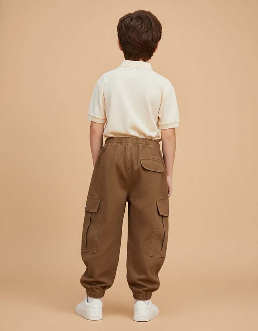 Pantalon Baggy Marron Cargo Ample Coton Garçon - vue 2