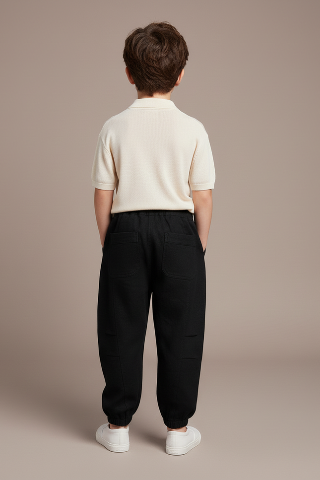 Pantalon Baggy Noir Ample Cargo Garçon Décontracté - Molleton - vue 2