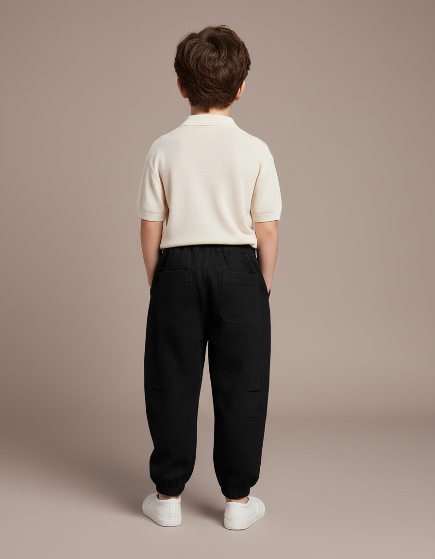 Pantalon Baggy Noir Ample Cargo Garçon Décontracté - Molleton - vue 2