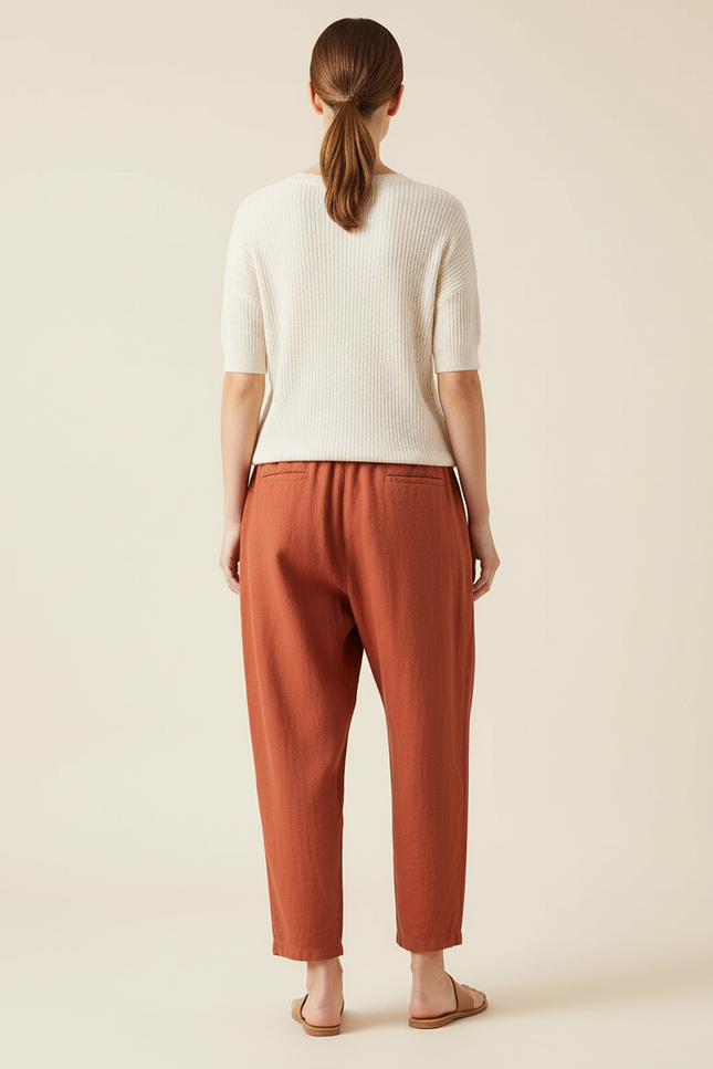 Pantalon Baggy Lin Coton Orange Ample Décontracté Femme - vue 2